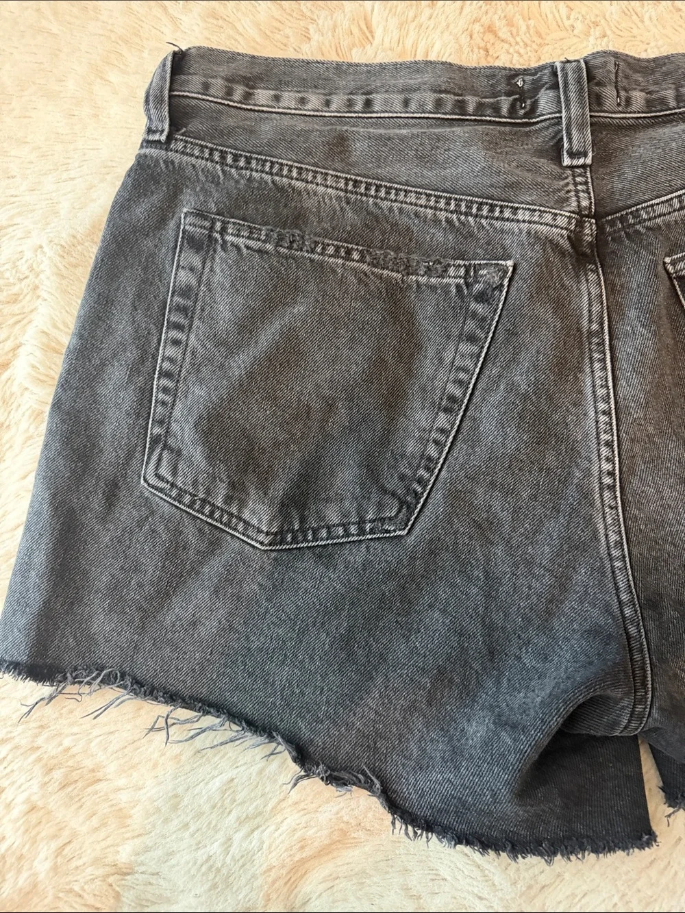 Agolde Parker long washed Black High-Rise Raw Hem Denim Shorts